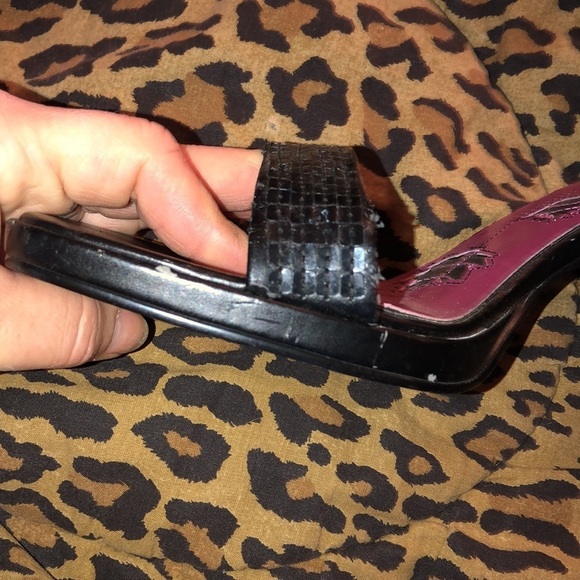 Bongo size 10 Black ankle Wrap platform Heel open toe sequin detail NWOT - Picture 7 of 9